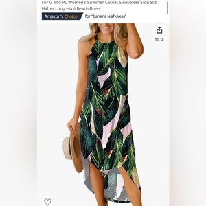 Women’s banana leaf side slit long maxi dress